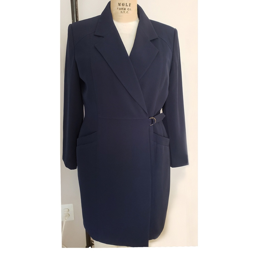 KASPER ASL NAVY WRAP FRONT COAT DRESS SZ 14